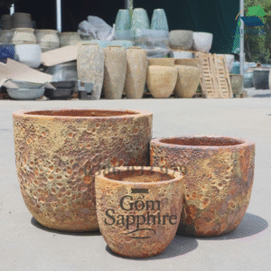 SAP281947 - Bộ 3 - Chậu trứng men sôi rỉ sét